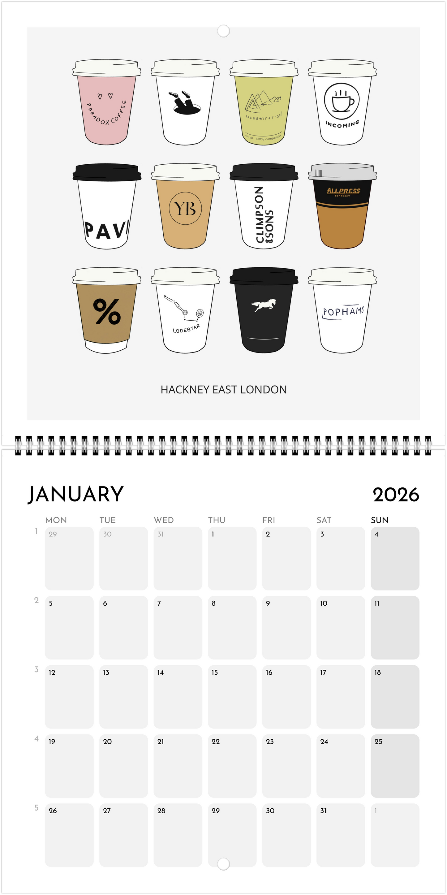 London Coffee Cups 2026 Calendar
