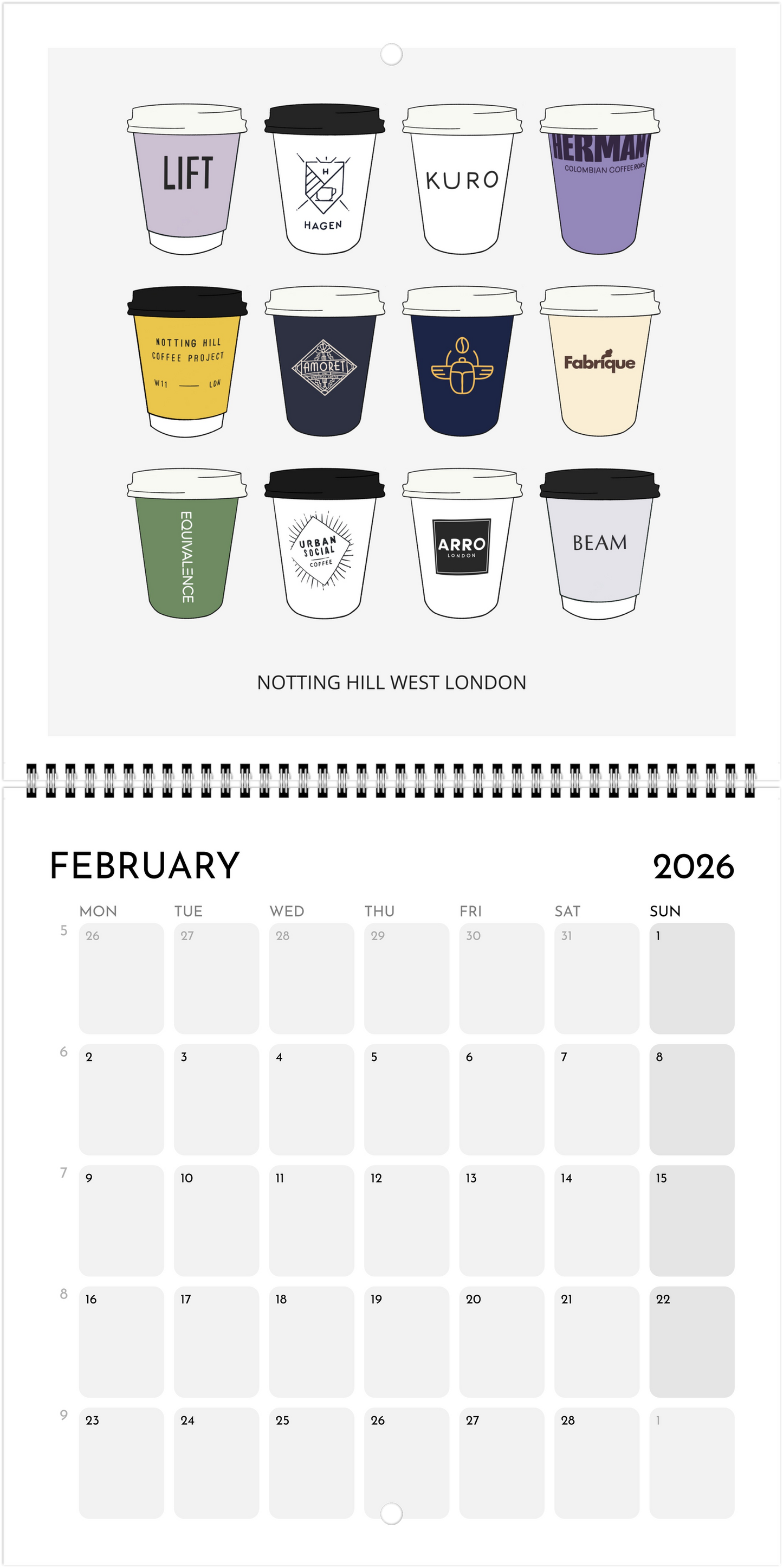 London Coffee Cups 2026 Calendar