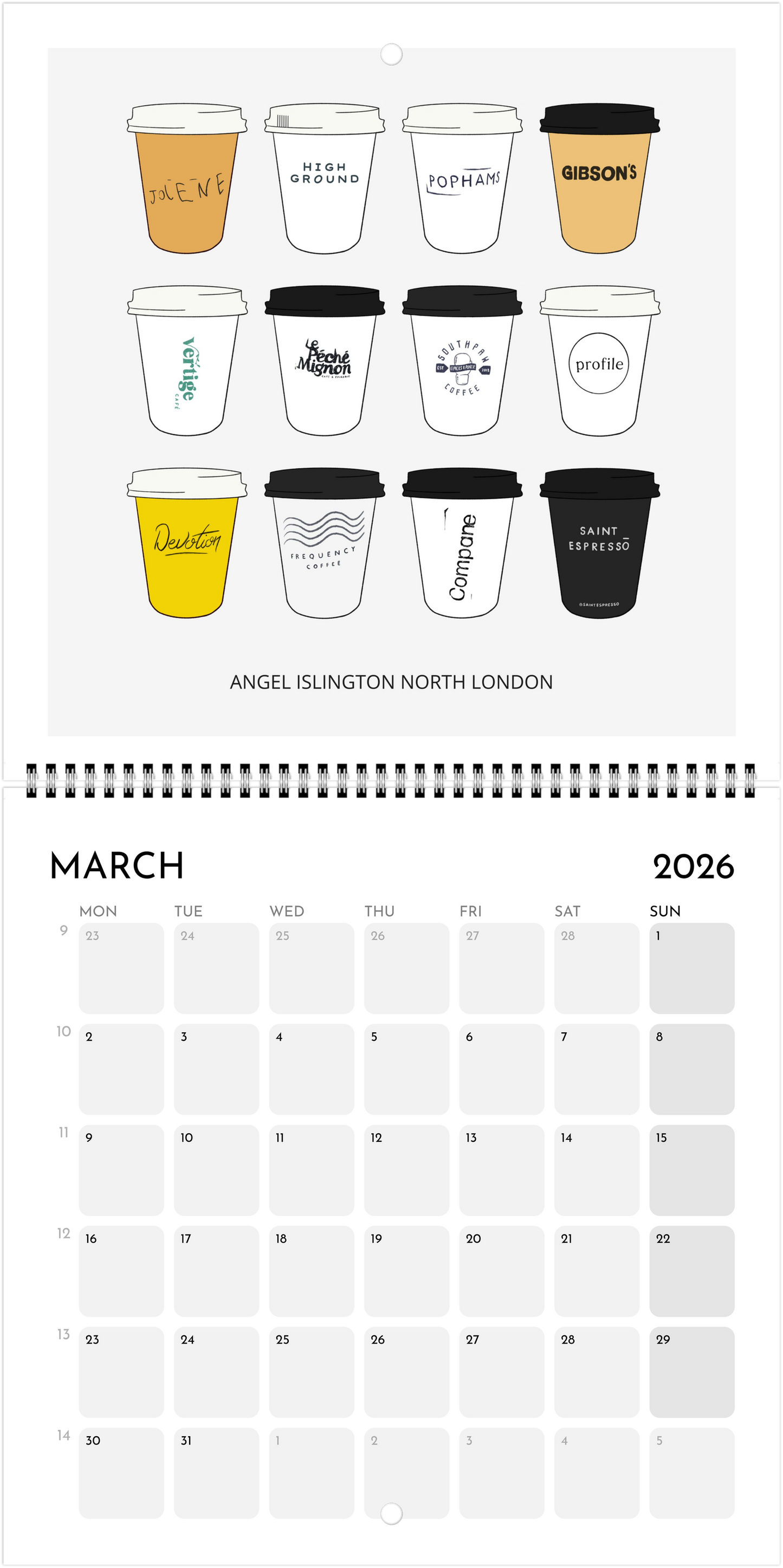 London Coffee Cups 2026 Calendar
