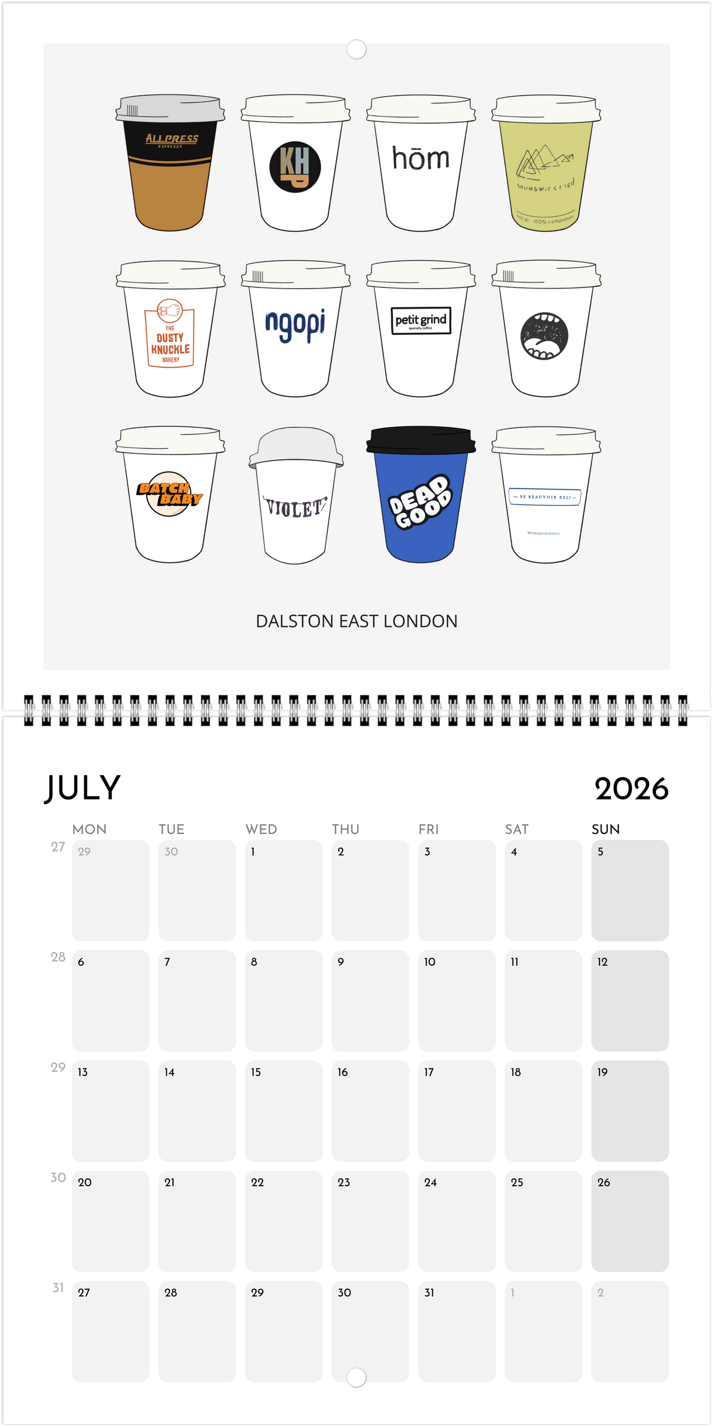London Coffee Cups 2026 Calendar