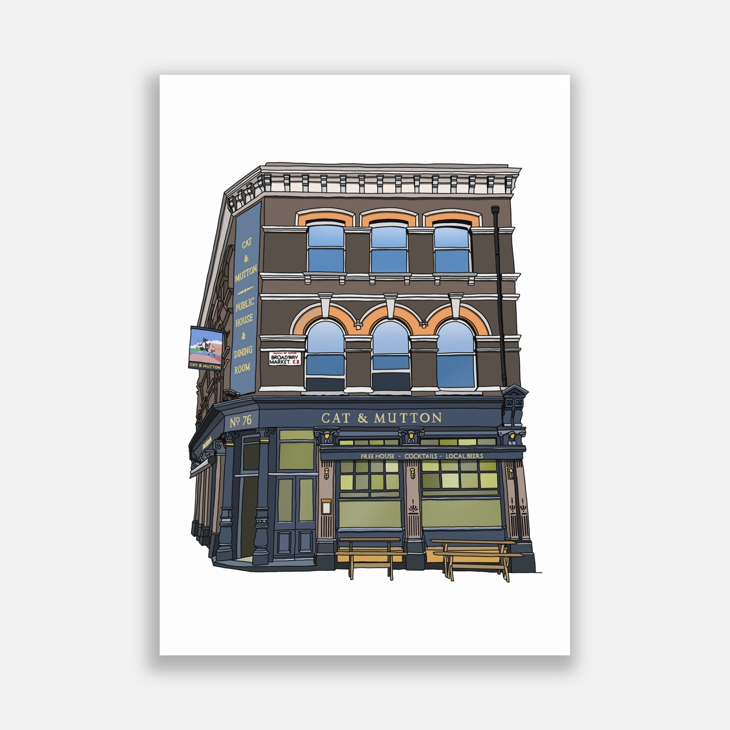 Cat & Mutton Pub Broadway Market Illustration