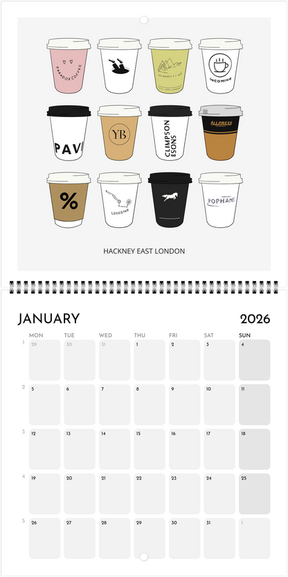 London Coffee Cups 2026 Calendar