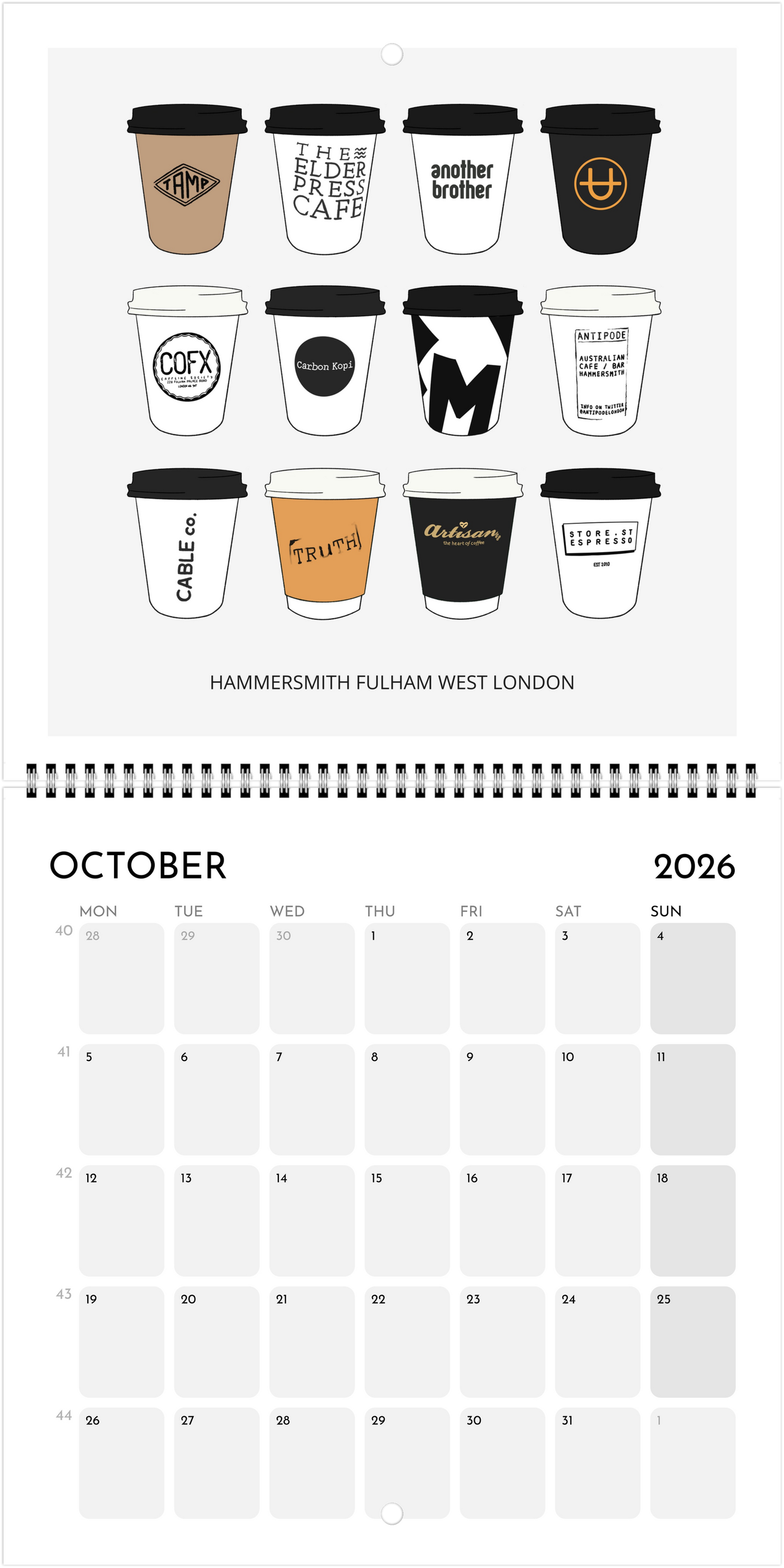 London Coffee Cups 2026 Calendar