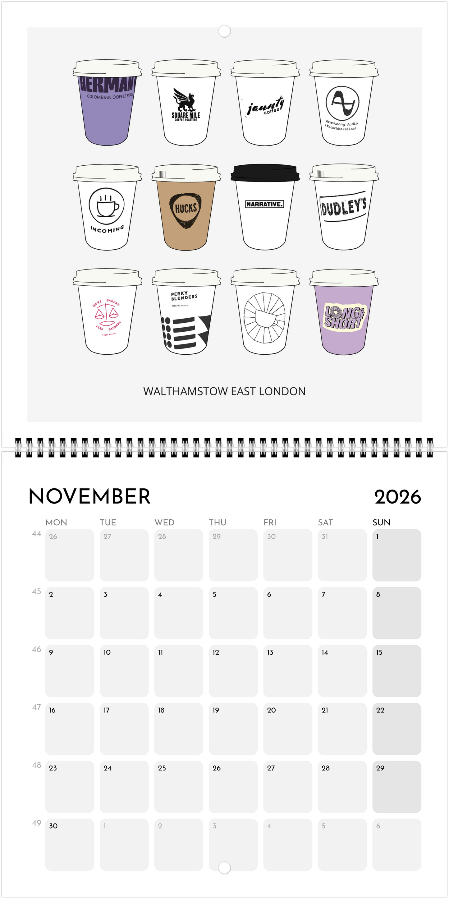 London Coffee Cups 2026 Calendar