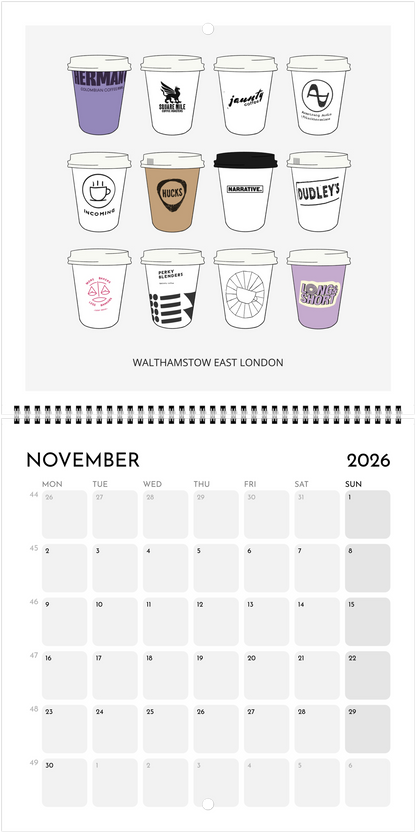 London Coffee Cups 2026 Calendar