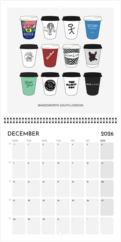 London Coffee Cups 2026 Calendar