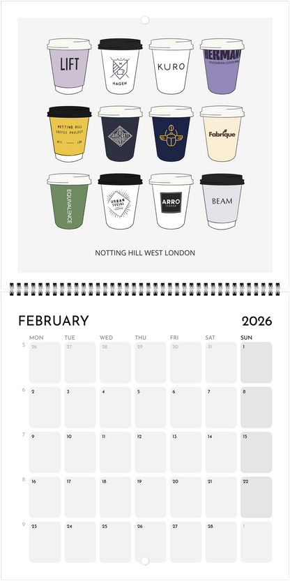London Coffee Cups 2026 Calendar