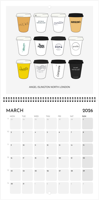 London Coffee Cups 2026 Calendar