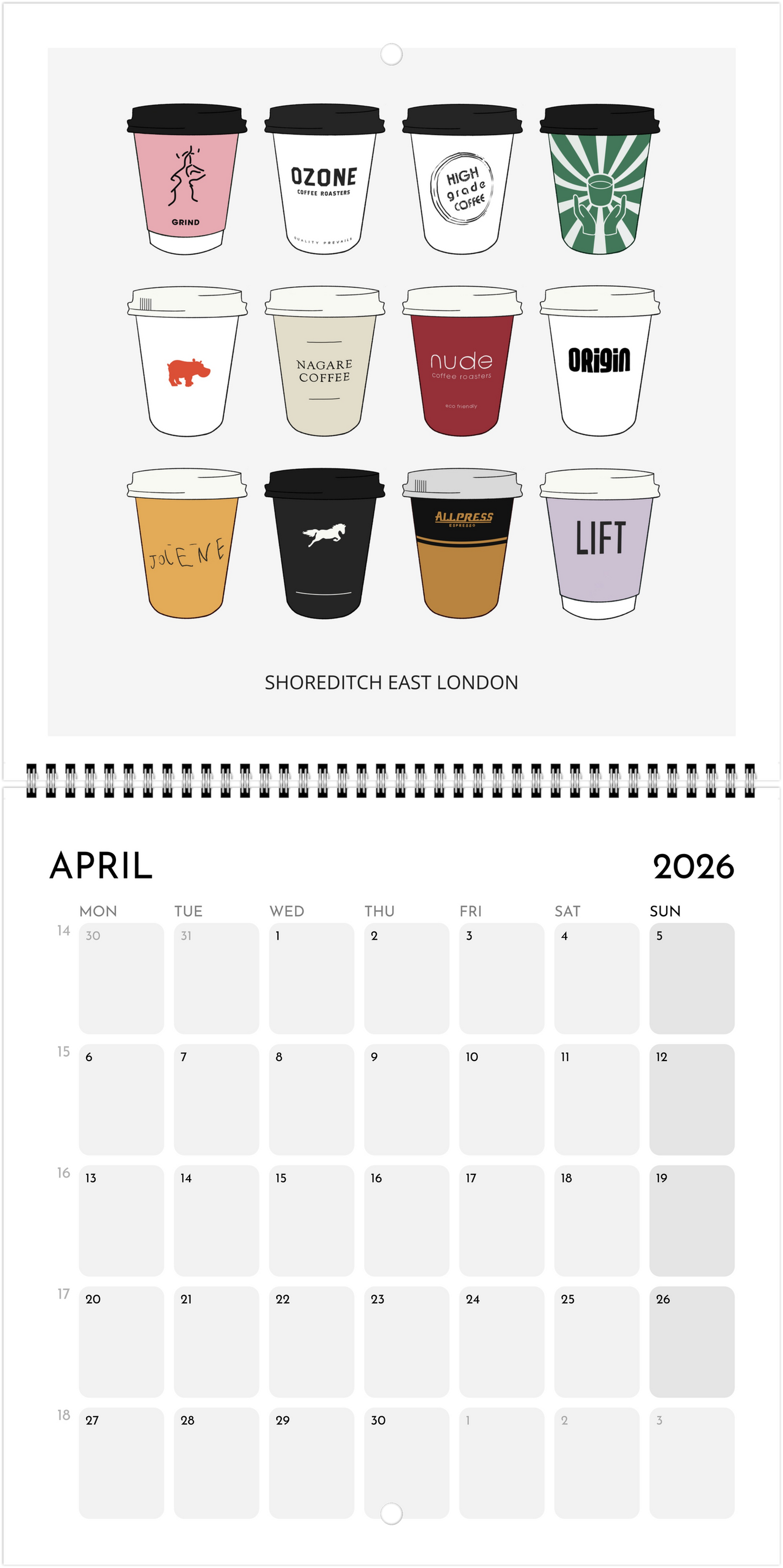 London Coffee Cups 2026 Calendar