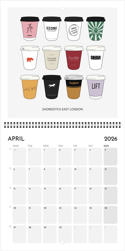 London Coffee Cups 2026 Calendar