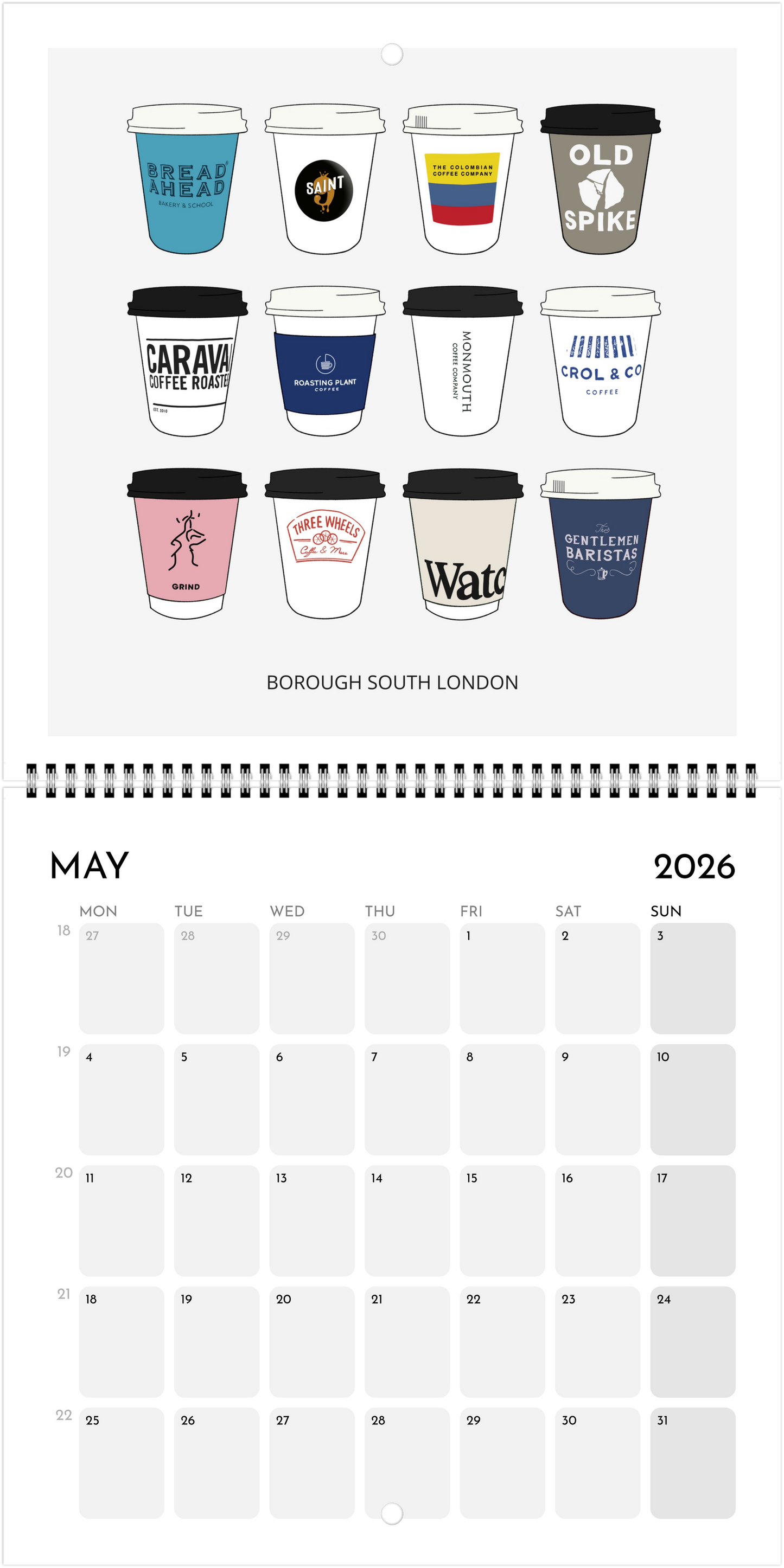 London Coffee Cups 2026 Calendar