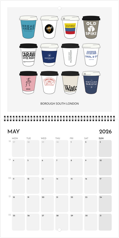 London Coffee Cups 2026 Calendar