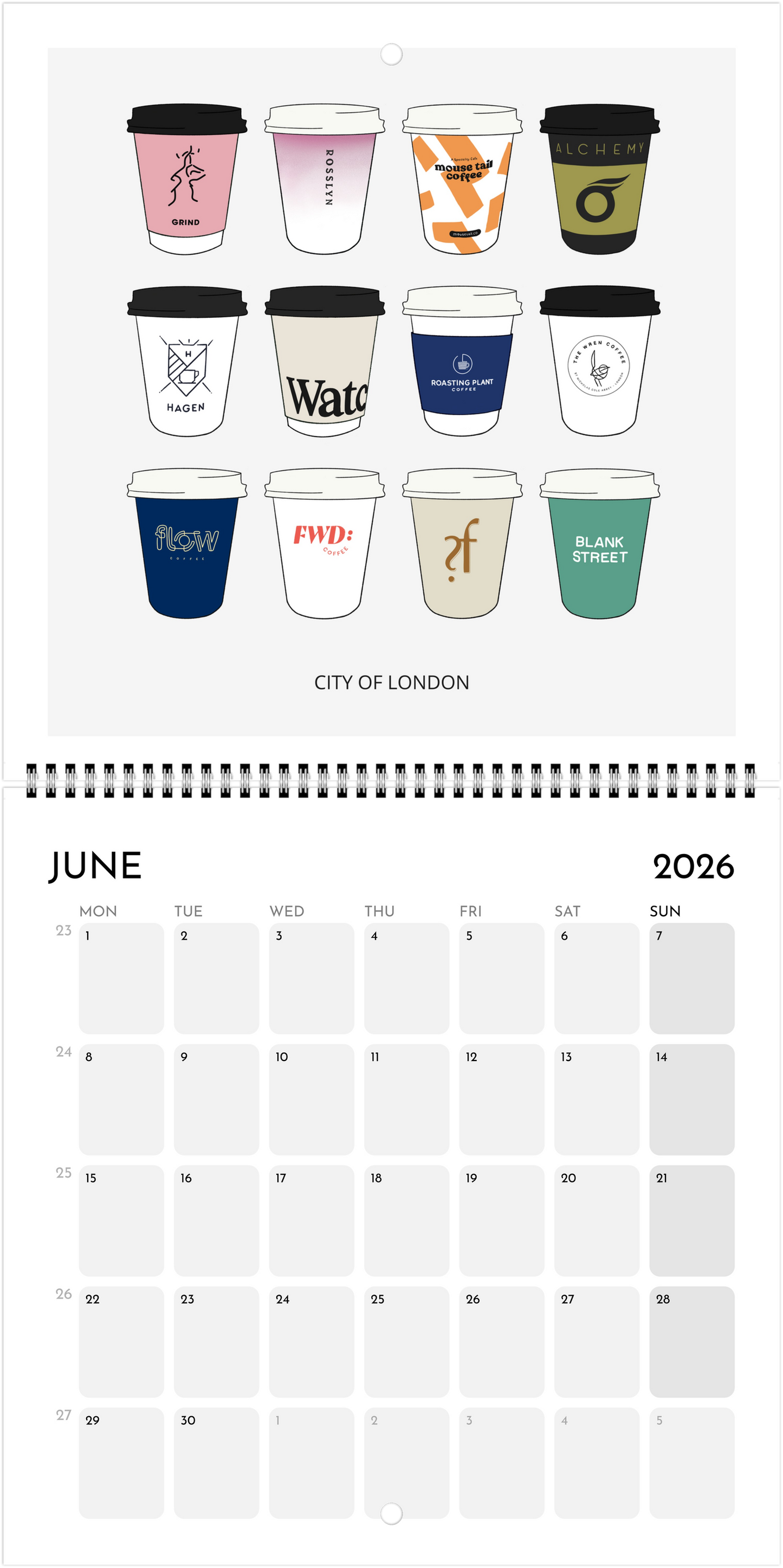London Coffee Cups 2026 Calendar
