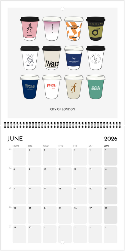 London Coffee Cups 2026 Calendar