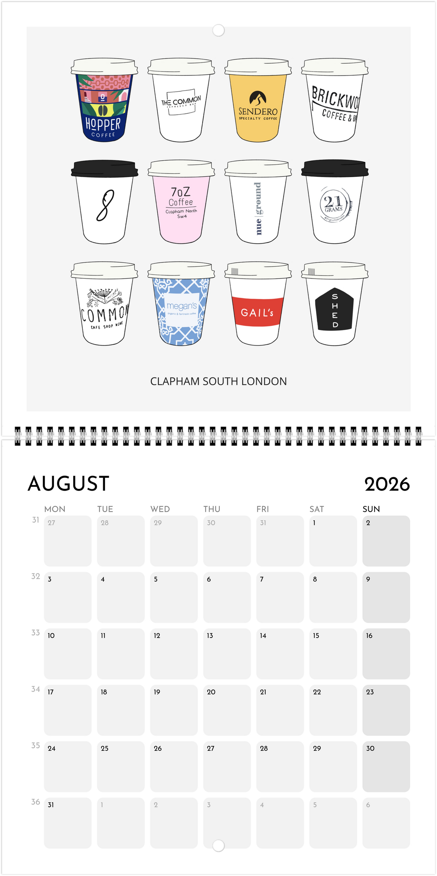 London Coffee Cups 2026 Calendar