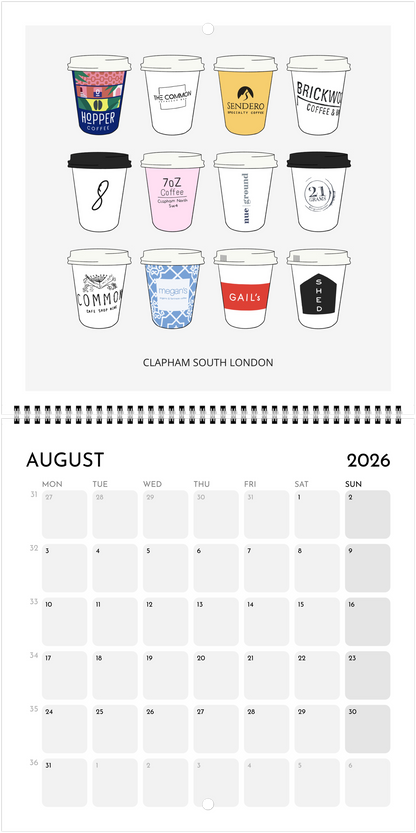London Coffee Cups 2026 Calendar