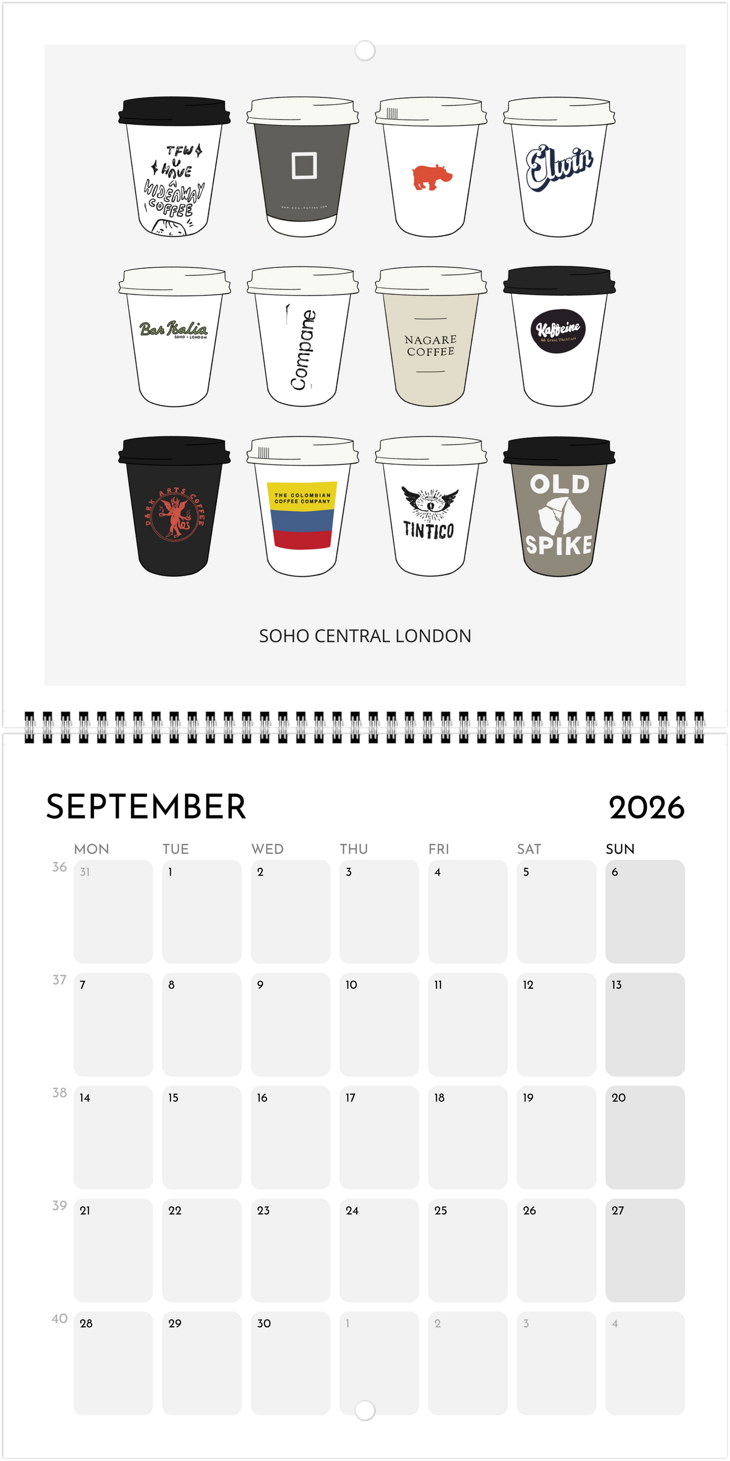 London Coffee Cups 2026 Calendar
